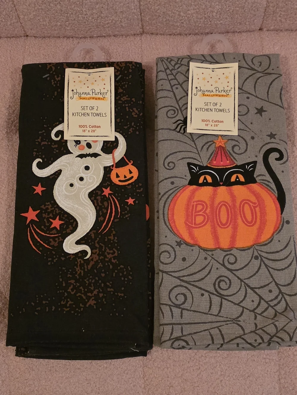 Halloween Ghost & Black Cat In Pumpkin Kitchen Towels